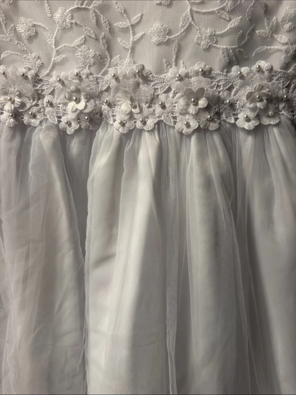 White Lace Tulle Girls Dress with Floral Waistband comunión boda 15 años